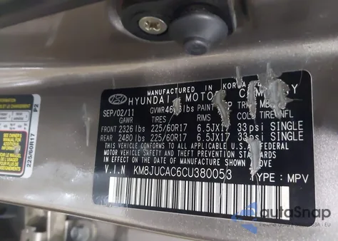 2012 Hyundai Tucson Gls from USA, damaged, VIN KM8JUCAC6CU380053